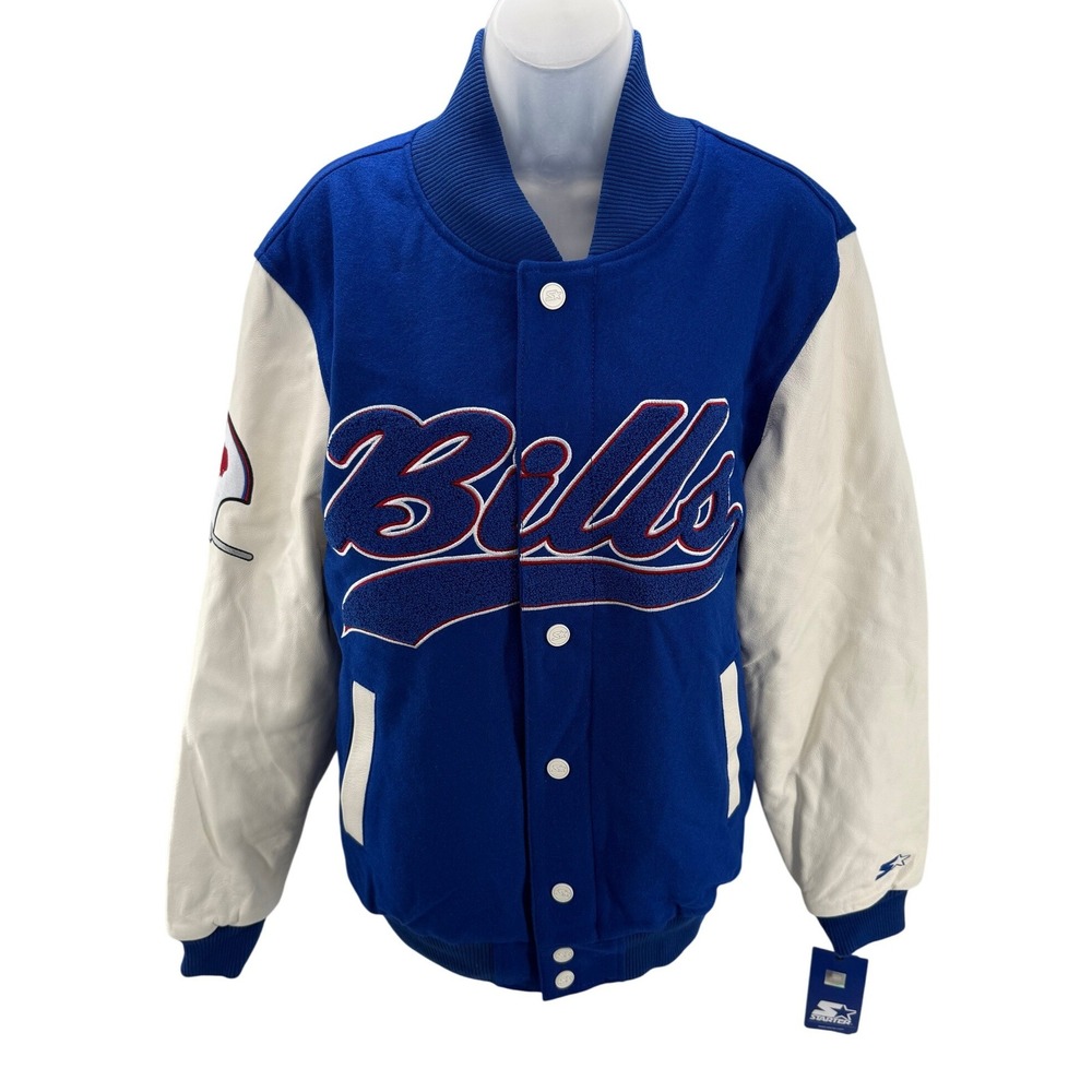 Starter NFL Buffalo Bills Leather Sleeve Varsity Bomber Jacket Mens Small $450
